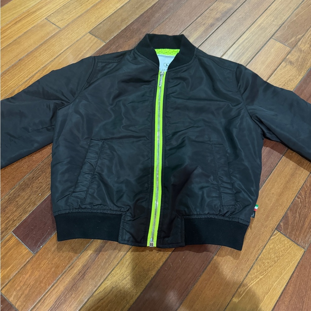 Philipp Plein Black and Green Bomber Jacket with Neon Accents